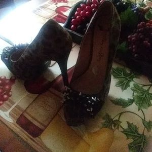 Leopard print spiked heels